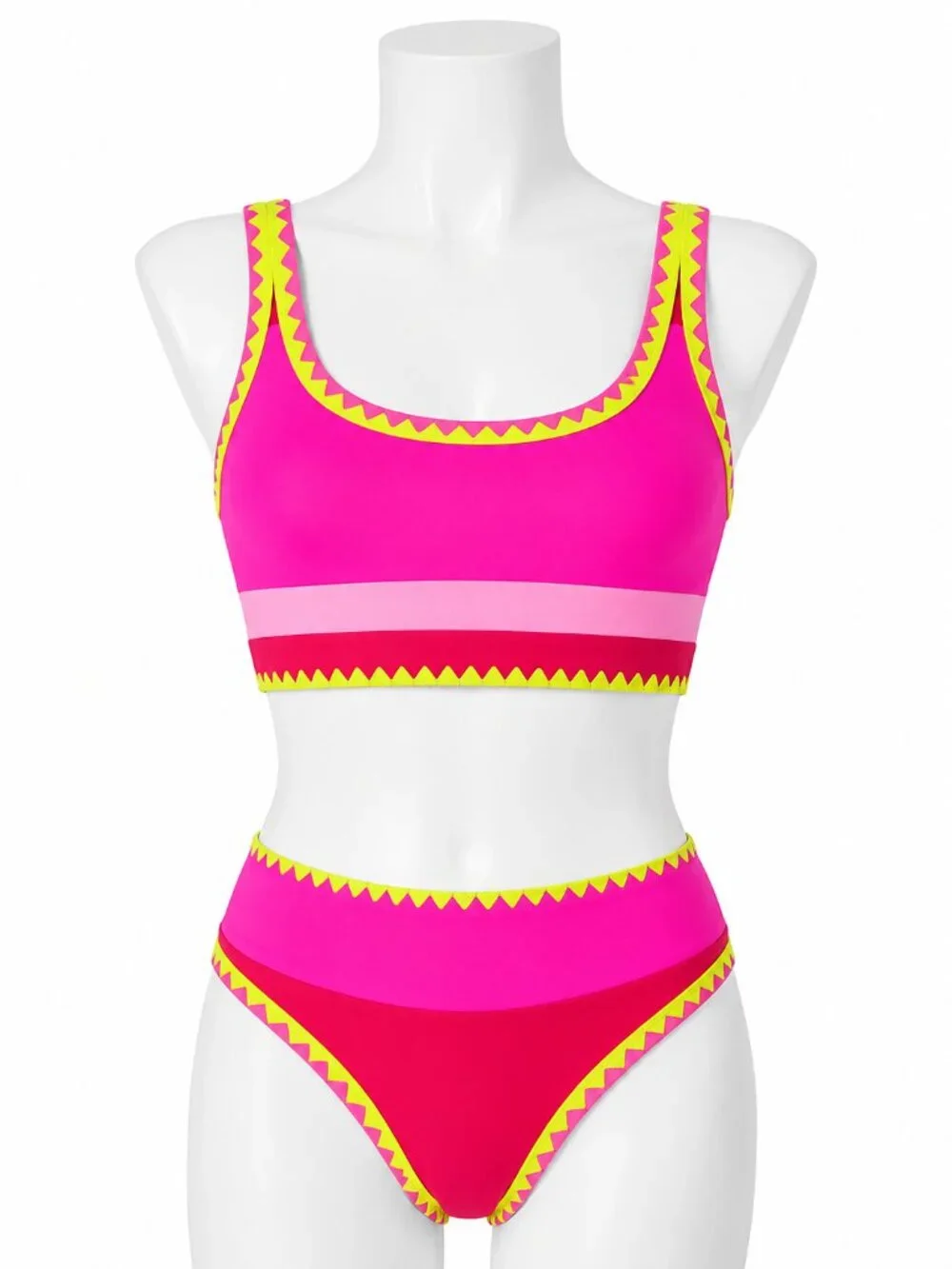POPVIL Large Pink/Red 3 Piece High Waisted Bikini with Skirt Tummy Control NWT